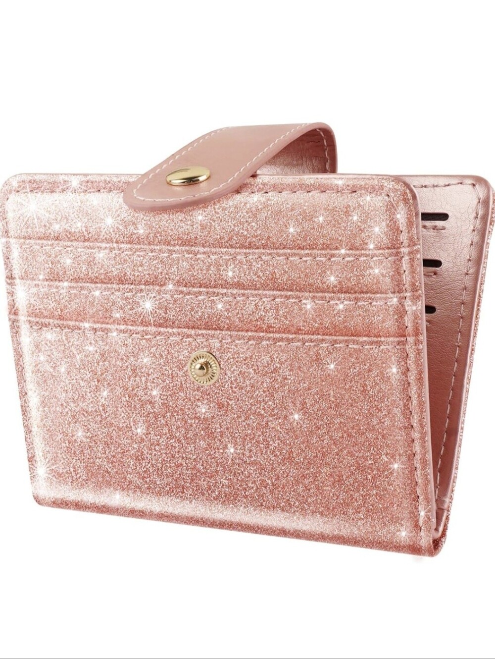 NEW Simikol Glitter Magnetic RFID Wallet Coin Purse Rose Gold Sz 4.3"x3.6"